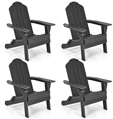 NOALED 4 Piece Patio Folding Chairs Cup Holder Yard Black (D Talla ?nica)
