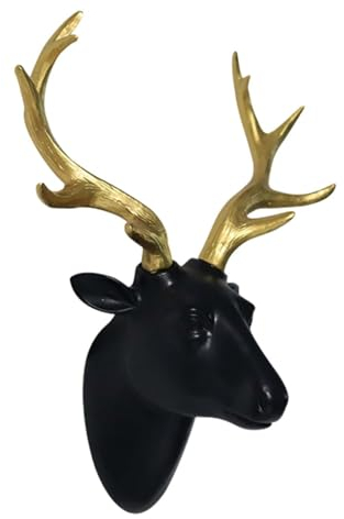 Baoblaze Hirschgeweih-Wandskulptur, Hirschkopf-Wanddekoration, Sammlung Tierkopf-Wandkunst, Elchfigur für Esszimmer und Schlafzimmer, Schwarz Neu