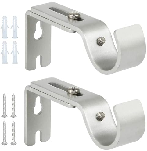 2 Stücke Metal Outdoor Verstellbare Halterung Wandhalterung Gardinenhalterung Gardinenstange Halterung und 8 Zubehörteile Geeignet für Türvorhangstangen Duschvorhangstangen Jalousien(Silber)