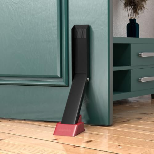 Door Stop, No Drill Door Stopper - Kickdown Doorstop for Home, Glass Doors, & Outdoors, Easy to Install Doors with Self Adhesive Door Stopper, No Screw Flip Down Portable Door Stopper - Black
