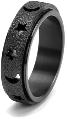 Promise Ring Beste Freundin, Freundschaftsringe Dünn Sternmond Drehbar Schwarz aus Edelstahl Größe 62 (19.7)