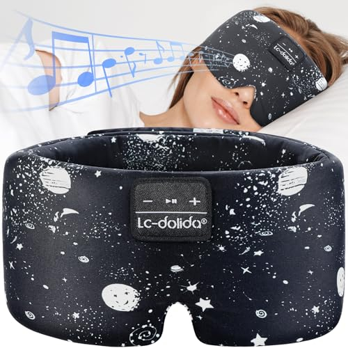 LC-dolida Schlafmaske mit Kopfhörer Schlafkopfhörer Seitenschläfer für Frauen Herren,Augenmaske Baumwolle Waschbar Schlafbrille mit Mikrofon für Reisen/Nickerchen/Yoga/Meditation/Schlafen