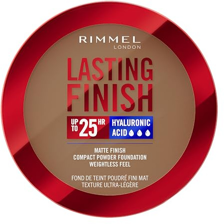 Rimmel Lasting Finish 25 HR Compact Foundation 014 Warm Cinnamon, Matte Buildable Coverage, Powder-to-Cream, Anti-Pollution Shields, SPF 20, Hyaluronic Acid, Waterproof, Hides Imperfections