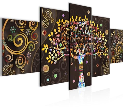 Runa Art - Tableau Klimt l'arbre De Vie 200 x 100 cm 5 Parties XXL Decoration Murale Dessin Noir Or Coloré 045351a