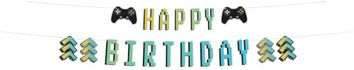 Folat 24968 Videospiel Party Zubehör Buchstabengirlande-Set - Happy Birthday - Level Up - 1,5 Meter - Geburtstag Spiel Party Dekorationen