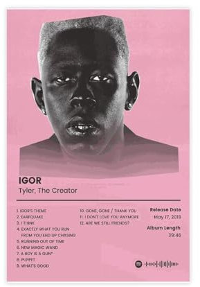 NTRECS Tyler Poster Igor der Schöpfer, Musikalbum, Poster, 3 Leinwand-Poster, Schlafzimmer-Dekor, Sportlandschaft, Büro, Raumdekoration, Geschenk, ungerahmt, 30 x 45 cm