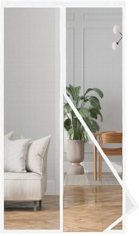 akgao Zanzariera Magnetica in Vetroresina 100x240cm Bianco Tenda Zanzariera | Apertura Media Rinforzato Zanzariere Magnetiche per Porte, Autosigillante Durevole per Scorrevole Cucina Camera Letto Patio