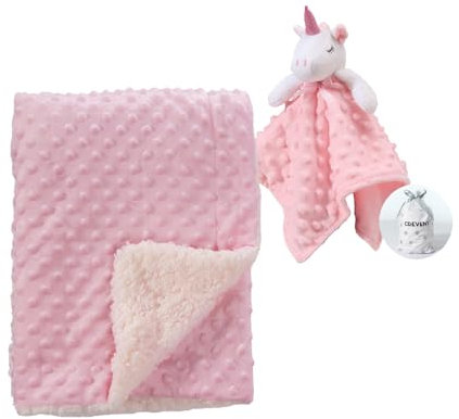 CREVENT Ensemble Comprenant Couverture Douce et Confortable pour bébés, Doudou, et Sac Cadeau, Unisexe, Rose