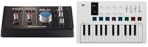 SSL Solid State Logic SSL2+, USB & Arturia - MiniLab 3 - Controlador MIDI Universal para Producción Musical, con Paquete de Software Todo en Uno - 25 Teclas, 8 Almohadillas, white