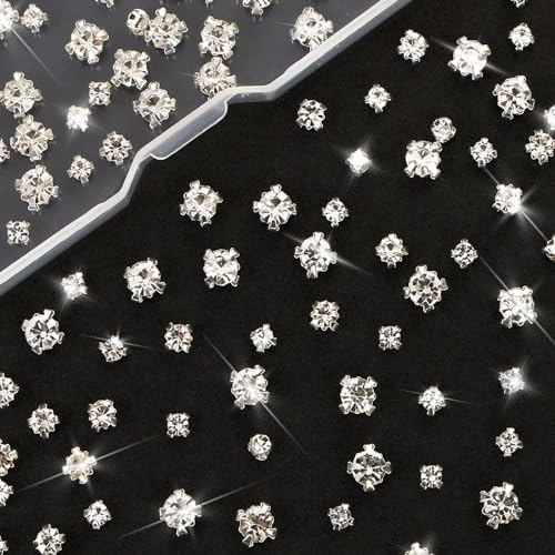 UHOMENY 360PCS Clear Crystal Sew On Rhinestones, Glass Claw Rhinestone Gems Stones for Craft, Diamond Stone Metal Back Prong Setting, Jewelry, Clothes, Shoes, Costume