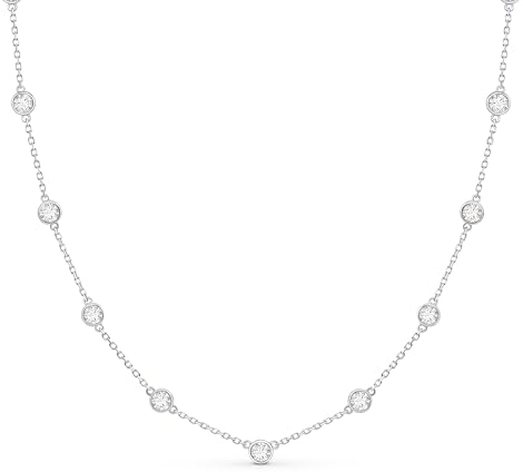 Ambeta Damen Halskette mit Zirkonia aus Sterling Silber 925| Kleine Silber Kristall Kette | Layering Halskette | Halsband Silber Damen: Silber Diamant Kette