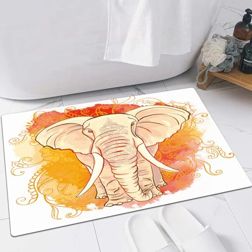 EMFSLA rutschfest Badezimmer Badeteppiche,Weich Hochflor Saugfähig Badvorleger Waschbar Flauschige Mikrofaser Badematte,Elefant mit Blumenornament und sanft verschwommenem Aquarellhintergrun,60x90 cm