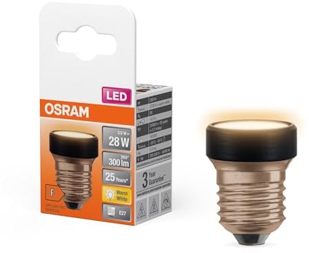 OSRAM LED Star Flat mit 3.5 W (wie 28W), 300lm/2700K, 827 warmweiß, frosted, Kunststoff in Schwarz, mit E27 Schraubgewinde, nicht dimmbar, 35 mm Durchmesser, 1er-Pack