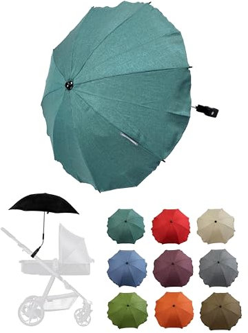 Sonnenschutz universal [Sonnenschirm für Kinderwagen] Buggy UV Schutz 50+ mit Universalhalterung biegsamer Schirm für Rund- und Ovalrohre verstellbar (meliert olive)
