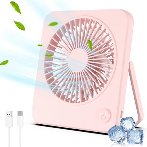 Mini Ventilatore da Tavolo, Alimentato Tramite USB (NO Batteria) con 3 Velocità Angolo Regolabile silenzioso Forte, Portatile Piccolo Ventilatore da Viaggio per Casa, Camera da Letto, Ufficio - Rosa