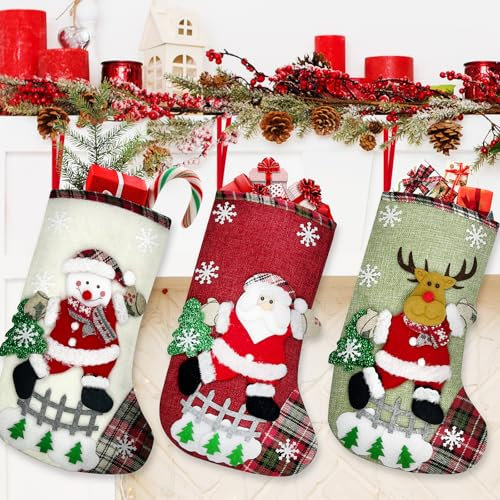 Chaussettes de Noel a Suspendre Personnalisable Lot de 3, Petite Chaussette de Noel a Suspendre Personnalisé Decoration Noel Interieur Maiso, Jute Chaussettes Noel Cheminee Sapin de Noel Decoration