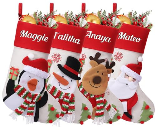 SearchI 3er Personalisierte Weihnachtsstrümpfe Nikolausstrumpf Christmas Stockings,Personalisierter Weihnachtsstrumpf zum Aufhängen&Befüllen Kamin Hängende Ornamente Geschenkhalter für Weihnachtsbaum