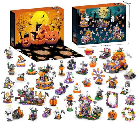 BuildCubes Halloween Adventskalender 2024 Klemmbausteine, 24 in 1 Halloween Klemmbausteine Countdown Kalender, 2024 Halloween Kalender Bausteine 1328 Teile Konstruktionsspielzeug Geschenke