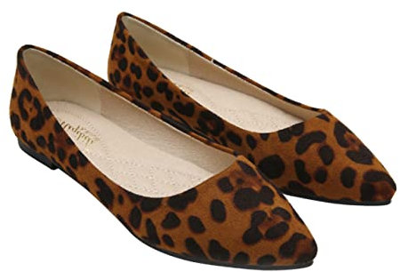VALICLUD Fashion Leopard Flat Shoes for Women Comfortable Pointed Toe Design Brown Leopard Print for and Everyday Leisure