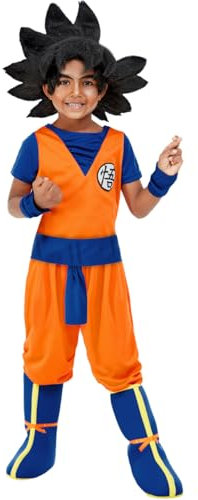 Funidelia | Goku Kostüm mit Perücke - Dragon Ball für Jungen Son Goku, Manga, Zeichentrickfilm - Kostüm für Kinder & Verkleidung für Partys, Karneval & Halloween - Größe 10-12 Jahre - Orange