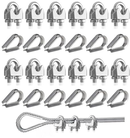 Rybtd Abrazadera Cable Acero 24 Piezas Abrazadera Cable M6 con Dedales de Cable M6,Abrazadera de Cable 6mm Abrazaderas para Cable de Acero para Cable Acero 6mm,Abrazadera De Cuerda De Alambre