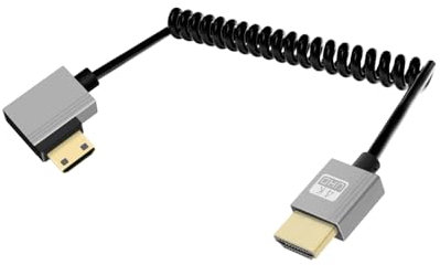 YANBORONSN 4K Mini HDMI Coiled Cable, 90 Degree Left Angle Short Spring Spiral Mini HDMI 2.0 Cable Supports 4K@60Hz 18Gbps, for Camera,TV,Tablet 2.2Ft