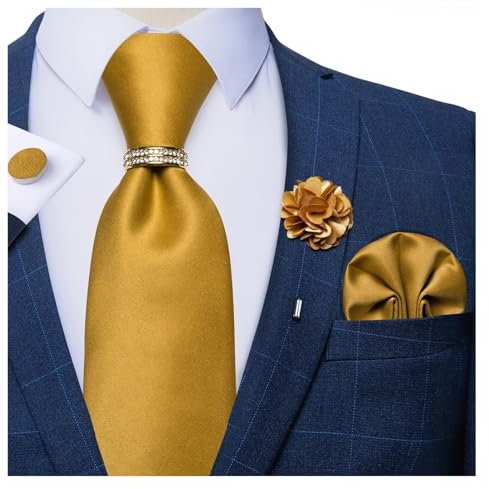 CSFFA 8 cm Männer Seidenkrawatte Weiß Solide Krawatte männer Formale Hochzeit Krawatten Manschettenknöpfe Hanky ​​Blume Brosche Set Männer Geschenk(JZ03-7908-XH0149)