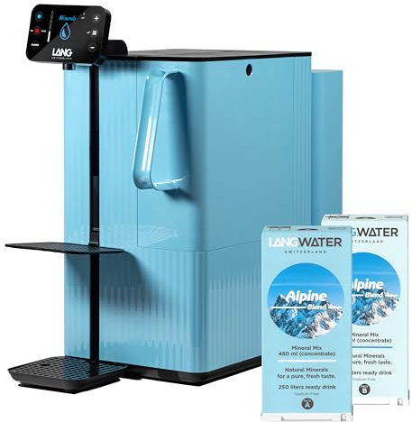 LANGWATER Osmoseanlage Auftisch mit Mineralisierung TheWell 2 – Osmoseanlage Trinkwasser mit Heißwasserspender – Starterkit mit 4-stufigem Wasserfilter Trinkwasser & 2 Packs Mineral aus der Schweiz