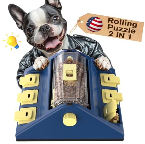 KADTC Paw-Activated Rolling Puzzle Game Toy Level 2 in 1 Puppy Treat Toys Large Capacity Slow Feeder Adjustable Interactive Food Dispenser for Small/Medium Dogs Brain Mental Stimulation Healthy Eating