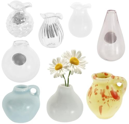 Mini Vase Magnets for Fridge, Cute Plant Vase Fridge Magnets, 3D Ceramic Glass Flower Vases for Refrigerator Accessories Kitchen Locker Office Decoration, No Flowers(8pcs)