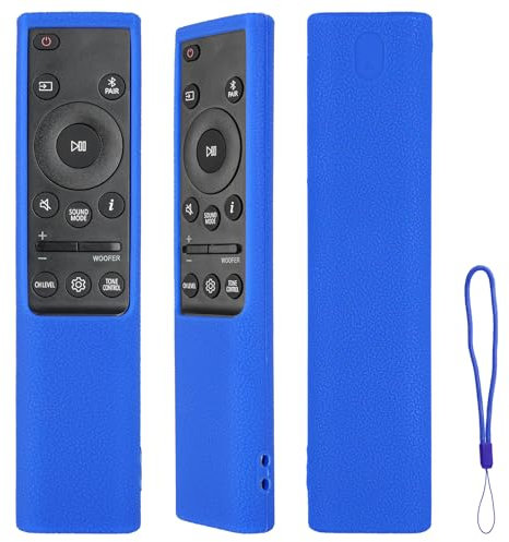 Silicone Remote Control Case Compatible with Samsung AH81-15047A AH81-15498A Soundbar Remote Shockproof Protective Shell Cover with a Lanyard (Blue)