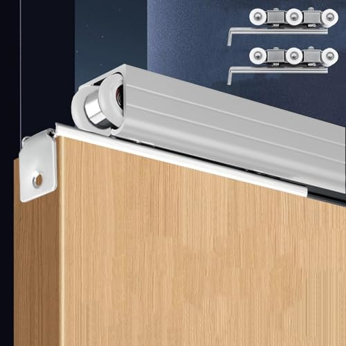 EXCLURA Ceiling Mounted Sliding Door Track Kit, Bypass Pocket Door Sliding Track Roller Set, Home Barn Door Single Track Hardware for Cabinet/Wardrobe(Silver,2.9m(9.5ft))