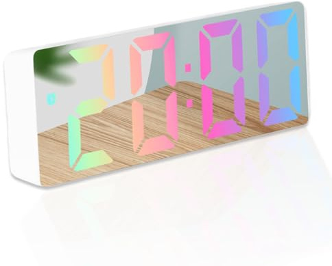 mixed24 Moderner Digitaler LED Wecker mit gut lesbaren großen bunten Zahlen Schlummerfunktion bis zu 60 Minuten Tischuhr mit Temperatur und Datumsanzeige (Weiß mit Spiegeldisplay)