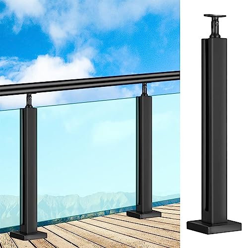 Garde-Corps en Verre Noir – Rampes carrées pour balcons extérieurs, clôture en Verre INOX, Balustrade à Poteau d'extrémité de 85 cm pour Plus de sécurité et de Style
