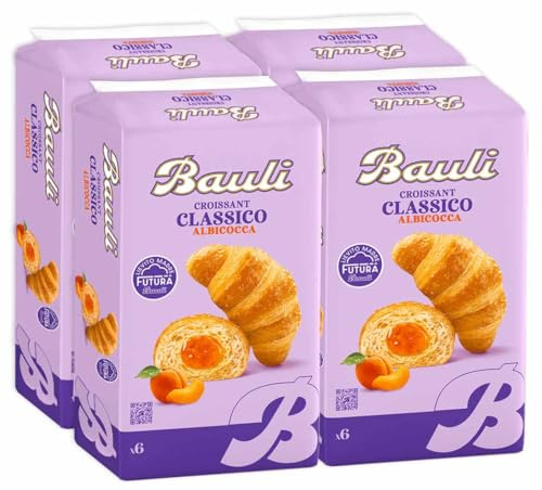 4X BauIi Croissant ALBICOCCA, Cornetto di Pasta Sfoglia Ripieno, Confezione con 6 Cornetti Incartati, 300g