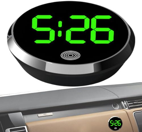 Ruwshuuk Auto Digitale Uhr - Runde Digitale Auto-Zeitanzeige,Innenraumaccessoires Für Fahrzeuge, LKW, Wohnmobile & Zuhause