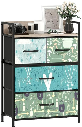 HOMCOM Bedroom Chest of Drawers, Fabric Dresser with 4 Drawers, Open Shelf and Steel Frame for Living Room, Hallway, Blue