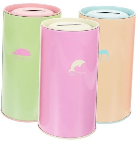 CLISPEED 3pcs Tinplate Round Piggy Bank Tabletop Saving Pot Money Box Decor for Birthday Xmas Ornament