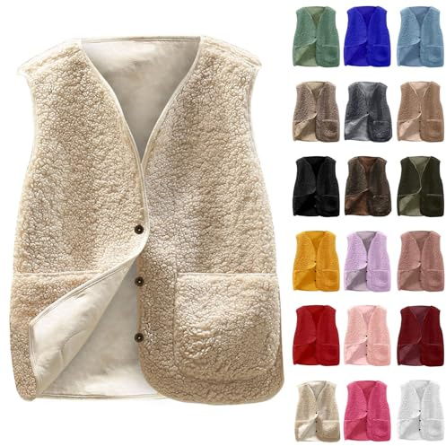 Teddy Fleece Weste Mädchen Jungen Ärmellos Fleecejacke Einfarbig V-Ausschnitt Teddyfleece Jacke Lockeres Komfortabel Weste Winter Warm Teddyweste Outdoor Winterjacke Plüschweste Kinder Übergangsjacke