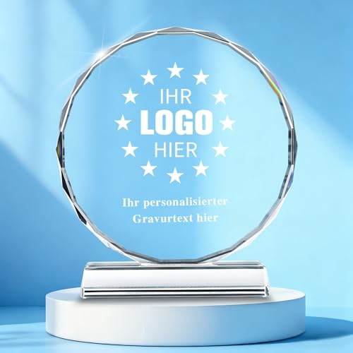 Personalisierte Kristall Trophäe mit Gravur - Individuelle Award Glastrophäe mit Logo & Text für Mitarbeiter Auszeichnung, Firmenjubiläum und Ruhestandsgeschenke