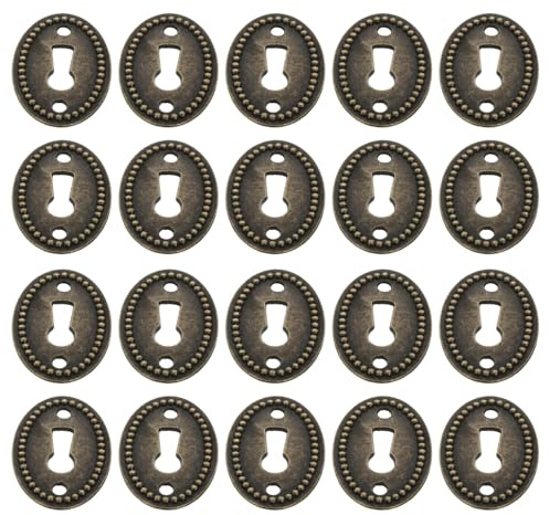 DIKACA 20Pcs Oval Decorative Keyhole Cover Plates Zinc Alloy Antique Brass Finish for Cabinet Furniture Drawer Escutcheon Inserts