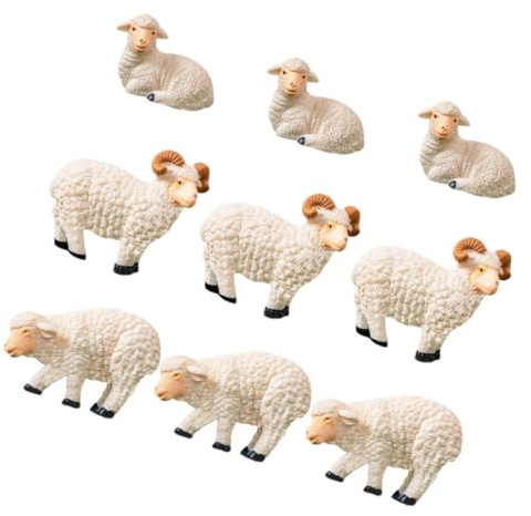 Toyvian 9 Dekorative Kleiner Ziegen Dekorationen aus Kunstharz | Bürotischdekoration mit Realistischem Look, Beige, Detailreich und Farbbeständig, 9 Stück für Moss Deko