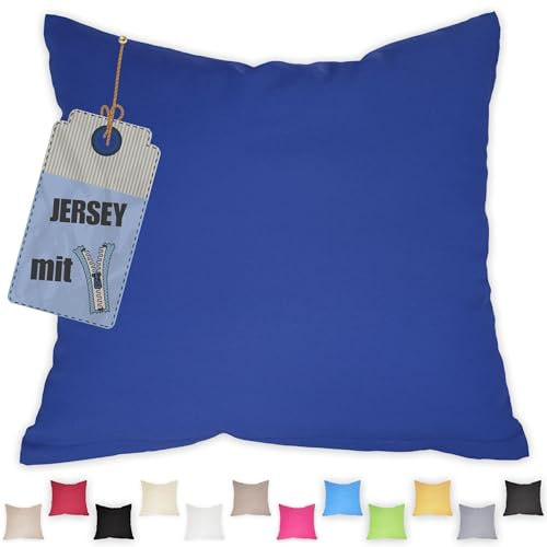 Jersey Kissenbezug 40x40 cm Blau – Baumwolle Kissenhülle | Kopfkissenbezug mit Reißverschluss - elastischer Kissen Überzug für Zierkissen, Kopfkissen - pflegeleicht & atmungsaktiv