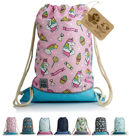 Turnbeutel Sportbeutel Gymbag Rucksack für Kinder (Modell 20) | Reißverschlussfach, Schlüsselclip, Reflektor, für Schule, Sport & Freizeit
