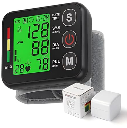 Automatic Blood Pressure Monitor Wrist with Accurate Readings, Blood Pressure Machine Mains Powered or Battery Operated, Voice Announcement, Dual User Blood Pressure Monitor 2x99 Memory Large LCD (B)