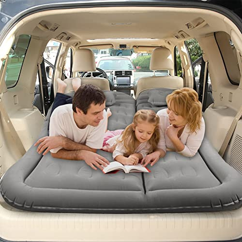 Hoapin Auto Luftmatratze SUV Aufblasbare Matratze mit Pumpe Dickere Beflocktes Luftbett Tragbare Camping Matratze für Rücksitz & Kofferraum Schlafmatte mit 2 Kissen für Auto Reisen Outdoor