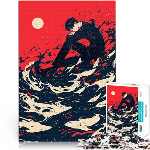 1000 Teenager-Teile-Puzzle Handgeschwindigkeitswettbewerb Anime-Junge in Rot und Schwarz mit passendem Poster und Quizblatt38x26cm