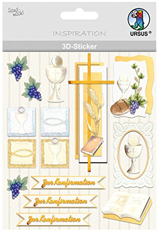 Ursus 56420043 - 3D Sticker, Christliche Symbole, zur Kornfirmation, bestehend aus mehreren Ebenen, aus verschiedenen hochwertigen Materialien, selbstklebend, zum Verzieren von Grußkarten