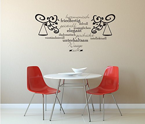 blattwerk-design Sternzeichen: Waage - Wandtattoo - Charaktereigenschaften - Tierkreiszeichen - Wandaufkleber (600 mm x 300 mm, M082 Beige)