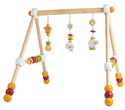 Bieco Spieltrapez Schaf | Spielbogen für Babys mit Figuren, Rasseln und Kugeln | Spielebogen Holz Baby | Spieltrapez Holz | Mobile Holz | Activity Center Baby | Baby Gym | Spielbogen für Babys Holz